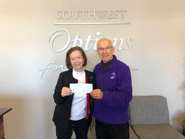 We donated $500.00 from our Pro-Life breakfast fund to Marie Ziesmer at Southwest Options for Women